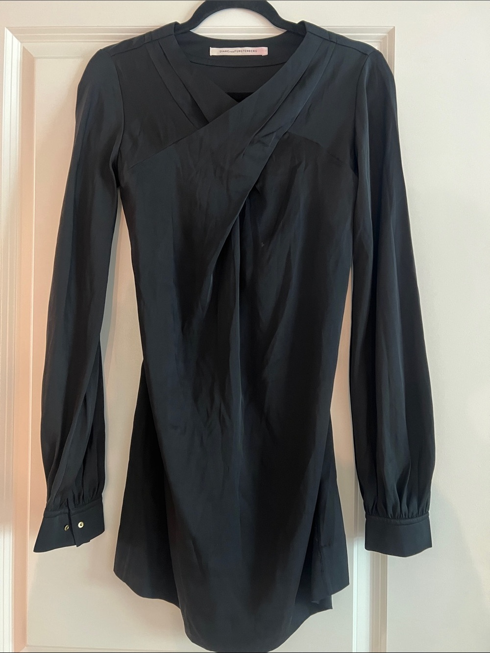 Diane Von Furstenberg Black Long-Sleeve Wrap-Front Blouse